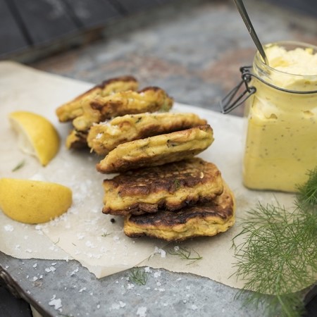 mussel zucchini fritters feature