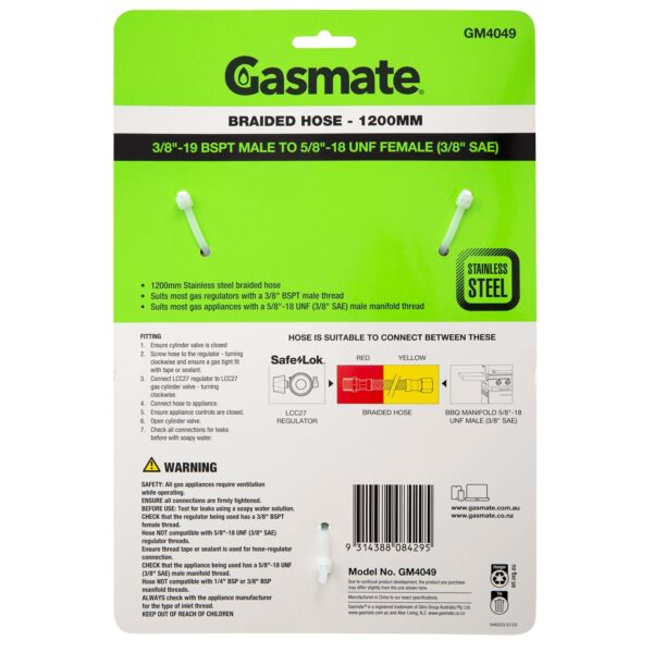 gasmate braided hose 1200 pack reverse GM4049