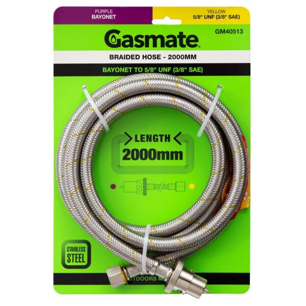 gasmate braided hose 2000mm quick connect pack GM40513