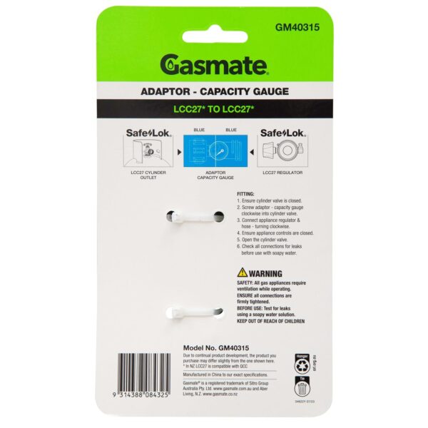 gasmate capacity guage pack reverse GM40315