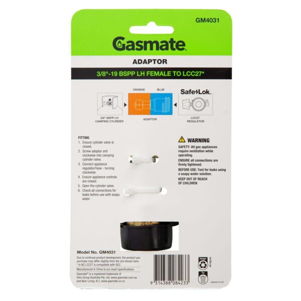 gasmate connector camping adaptor back of pack GM4031