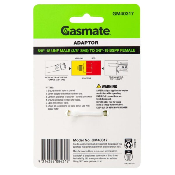 gm40317 gasmate adaptor pack reverse