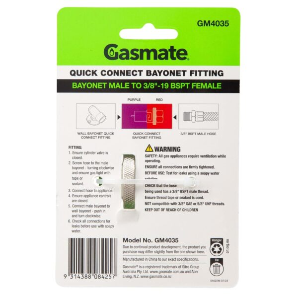 gm4035 gasmate connector bayonet pack reverse